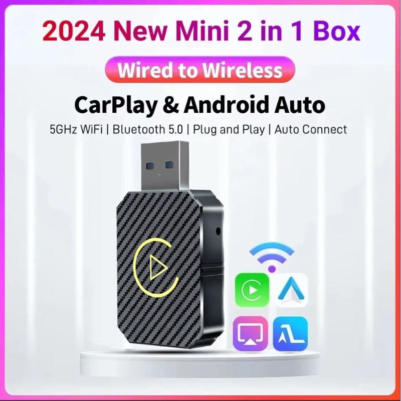 2024 Mini Carplay + Android Auto Wireless Adapter Apple iOS Smart Ai Box Car Play Wired To Wireless Dongle USB Plug and Play For VW Hyundai Jeep Benz