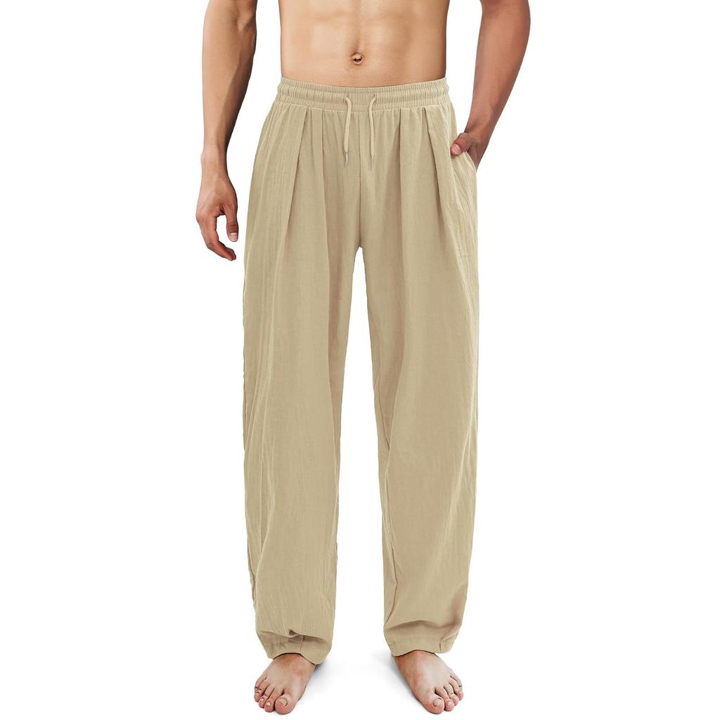 Мужские брюки из хлопка и конопли Four Seasons, тонкие, дышащие, с карманами, свободные, повседневные, широкие брюки, штаны для йоги