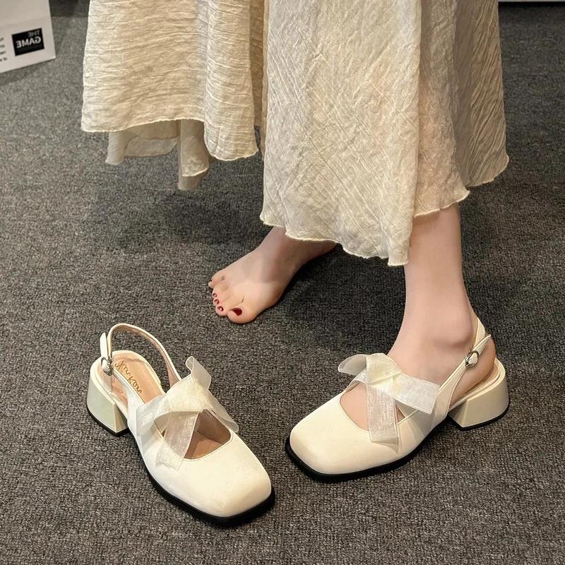 2024 Туфли-лодочки в стиле Лолиты на толстом каблуке, популярный бренд 2024 года, весна-лето, элегантные женские туфли-лодочки во французском стиле со шнуровкой, балетные туфли