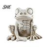 Unique Horror Theme Collectibles Halloween Skeleton Frog Figurine, Resin Animal Bone Statue for Bar Haunted Distressed Retro Style Statues House,