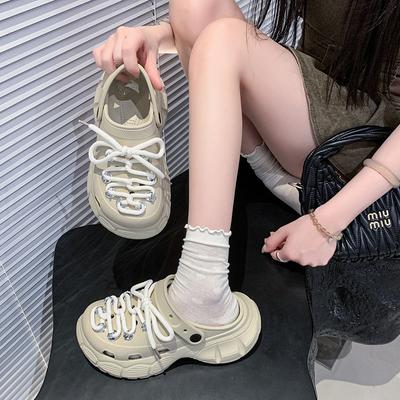 Толстоподошвенные туфли с отверстиями для женщин, для ношения летом, новые, нескользящие и дышащие, милые пляжные туфли-полушлепанцы для женщин