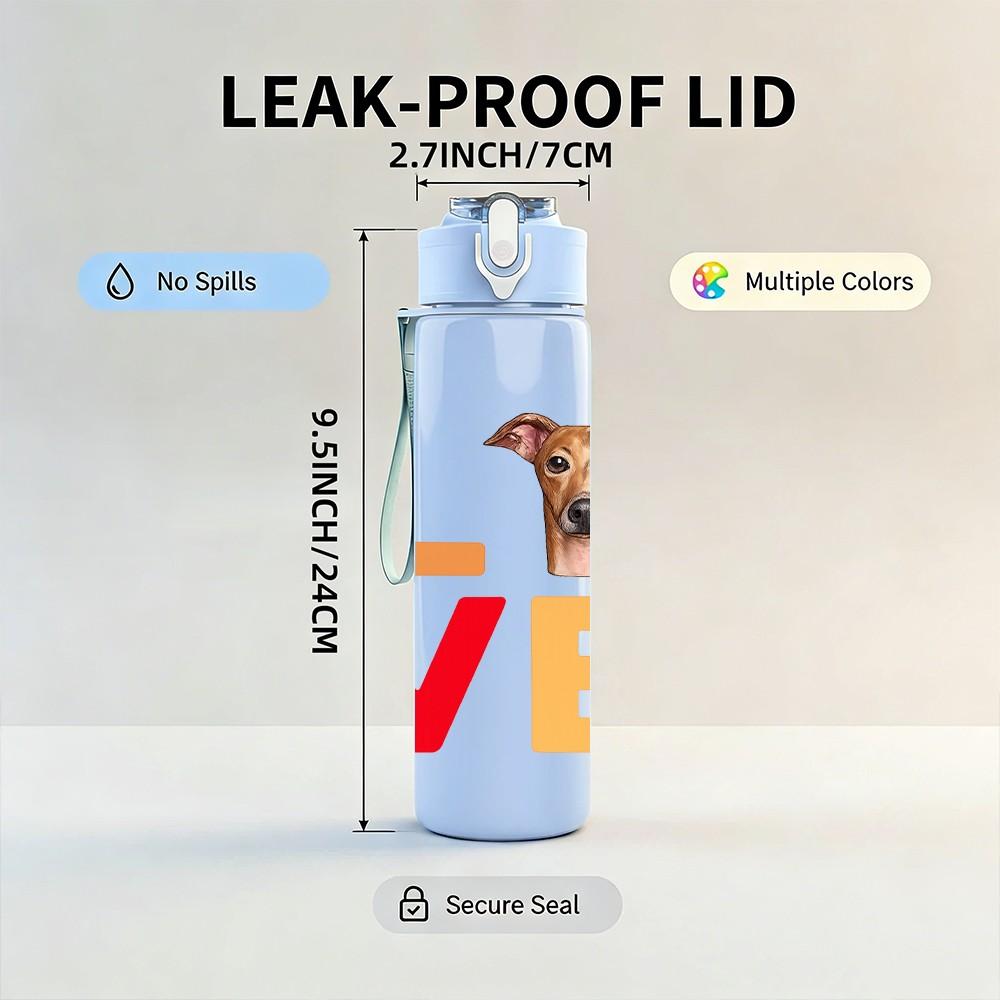 1PC Love Two Tone Letter Dog Art 750ml Color Plastic Sports Water Bottle Leakproof Flip Straw Lid Suitable for Sports Office Home Use