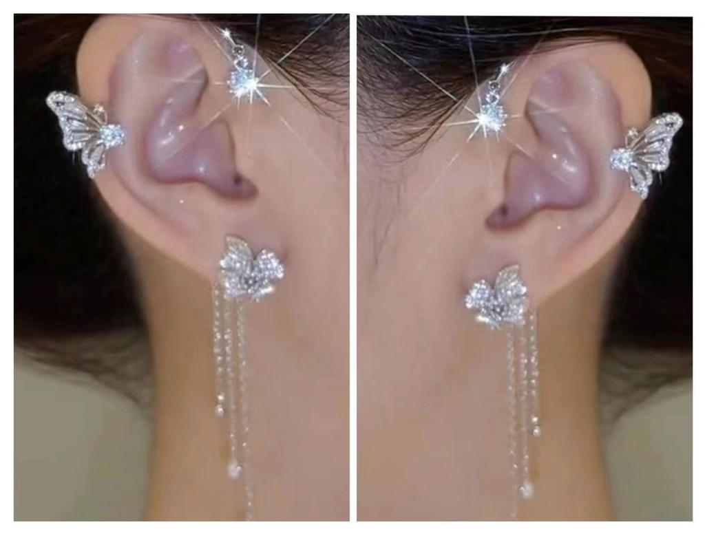 Изысканная клипса-кисточка в виде цветка-бабочки (Пирсинг не требуется)