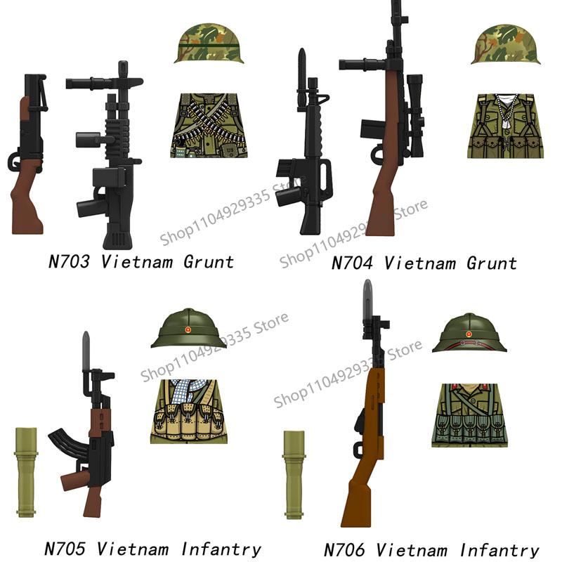 N683-688 N701-706 US Army Soldier Figures Building Blocks Ranger Vietnam Infantry Grunt Gun Helmet Accessories Bricks Toys Gifts