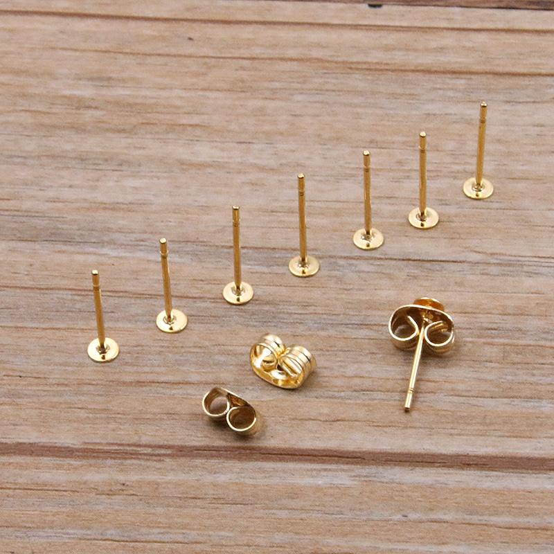 50-100pcs 2 Color Stainless Steel Earring Studs Blank Post Base Pins With Plug Findings Ear Back For DIY Jewelry Making