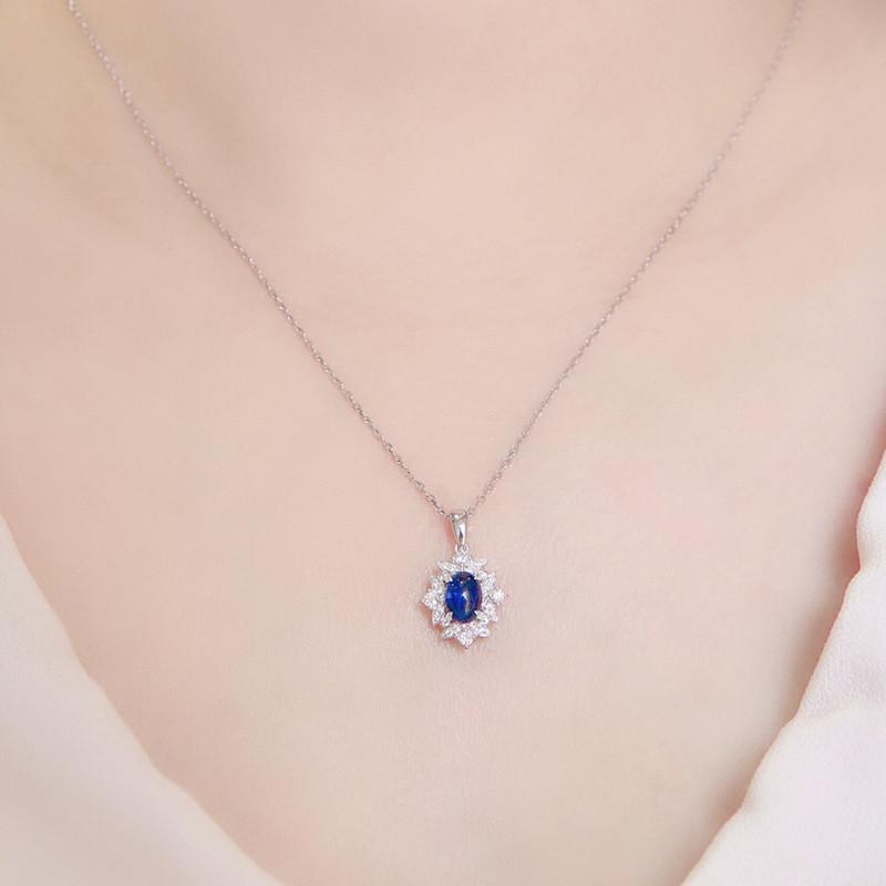Sterling Blue CZ Pendant Necklace Noble Trendy Brilliant Accessories for Women Gorgeous Wedding Engagement Jewelry