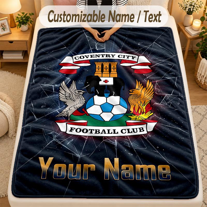 Фланелевое одеяло Coventry City FC С индивидуальным текстом имени Персонализированное Мягкое теплое покрывало Домашний декор Подарок
