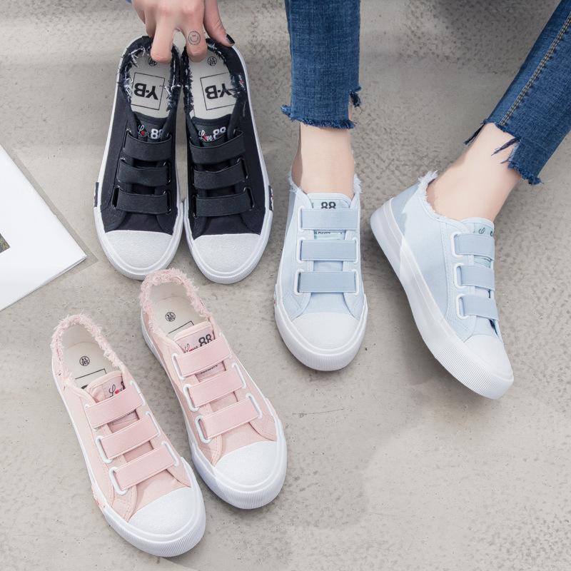 Sneakers Canvas Shoes for Women Fashion Solid Superstar Hook Loop Vulcanize Shoes