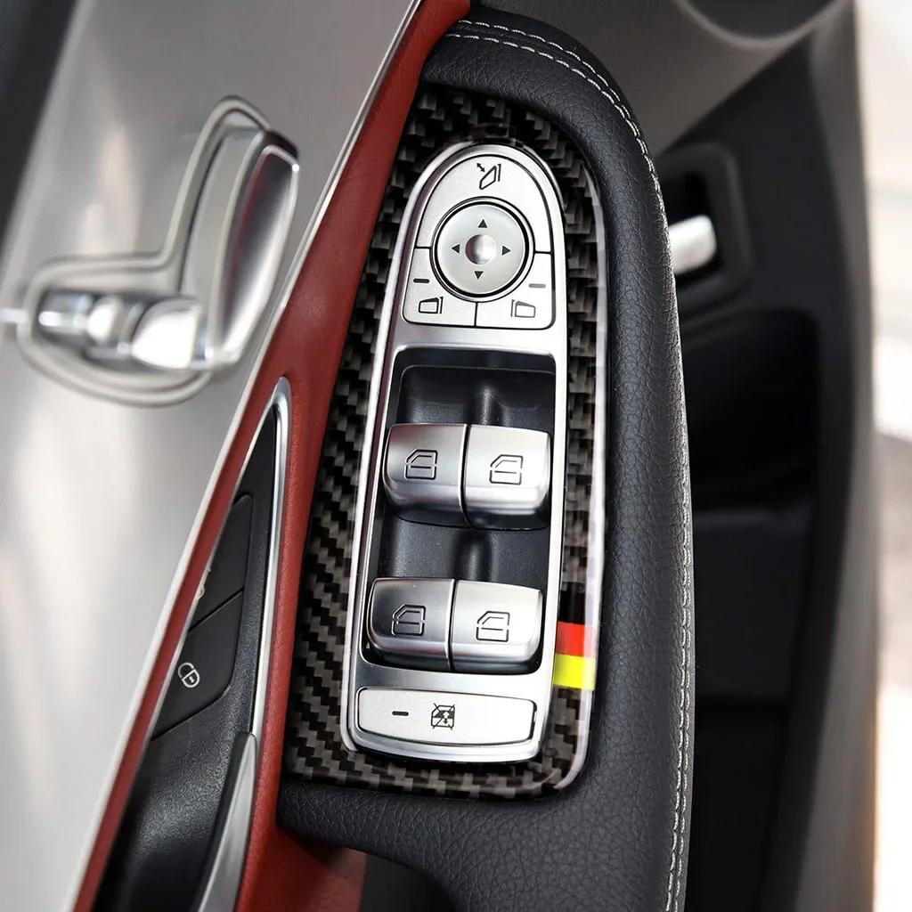 Для Mercedes C Class W205 GLC C180 C200 аксессуары из углеродного волокна автомобильный переключатель стеклоподъемника подлокотник панель отделка наклейки для стайлинга автомобиля