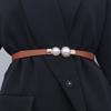 Creative Pearl Buckle Belt Pu Leather Dress Skirt Waist Elastic Thin Women Belts