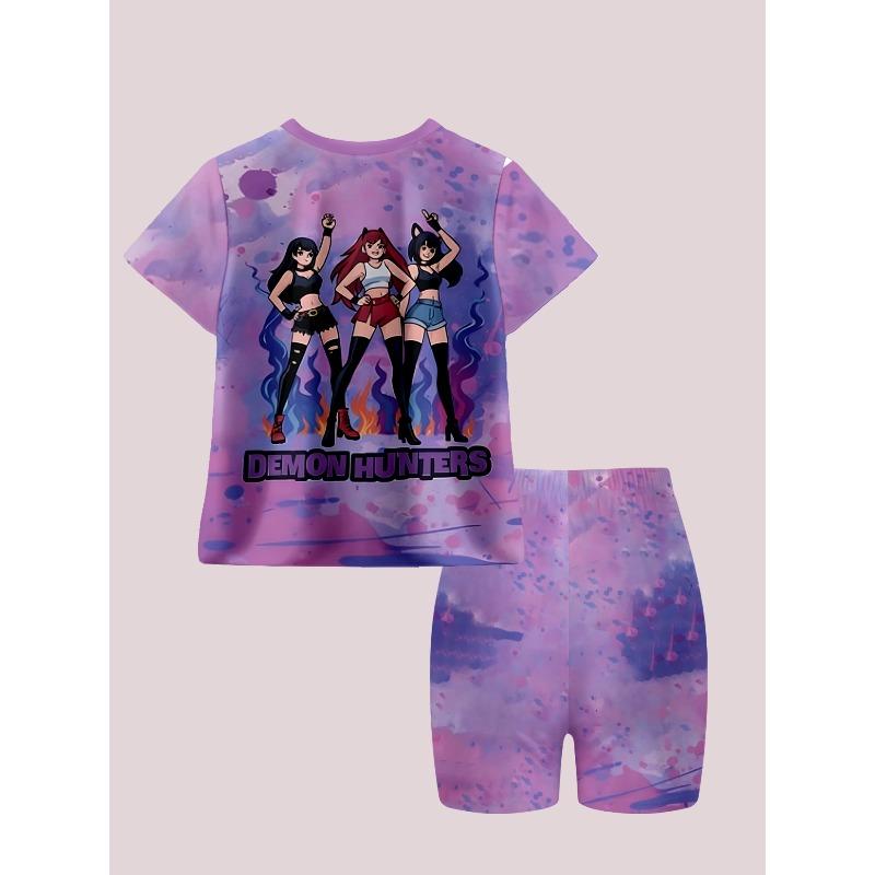 Devil Hunter Anime Printed Casual 2PCS T-shirt and Shorts Set, Suitable for Fans' Birthday Gifts Comfortable Casual Set