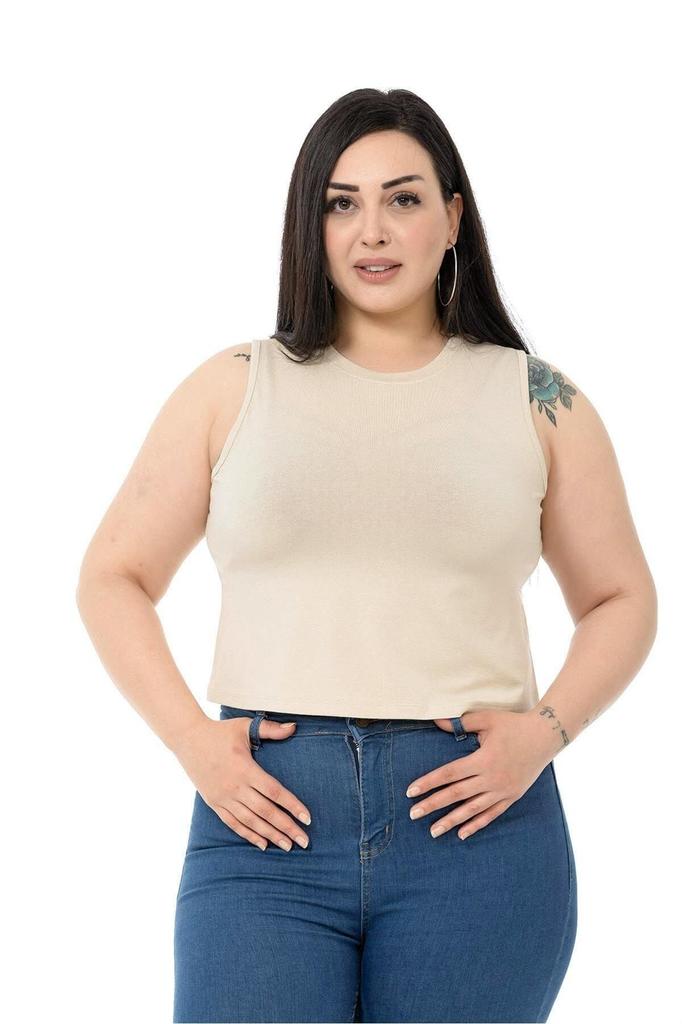 Женский стиль, боди большого размера, большие размеры, с круглым вырезом, без рукавов, укороченное боди из вискозы и норки