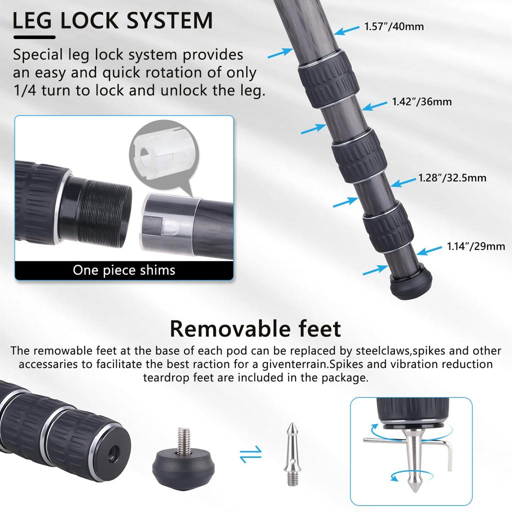 ARTCISE 2024 Design Travel Tripod, супербольшой компактный карбоновый штатив, общая высота 1980 мм, диаметр 40 мм, штатив из углеродного волокна, супервысокая нагрузка