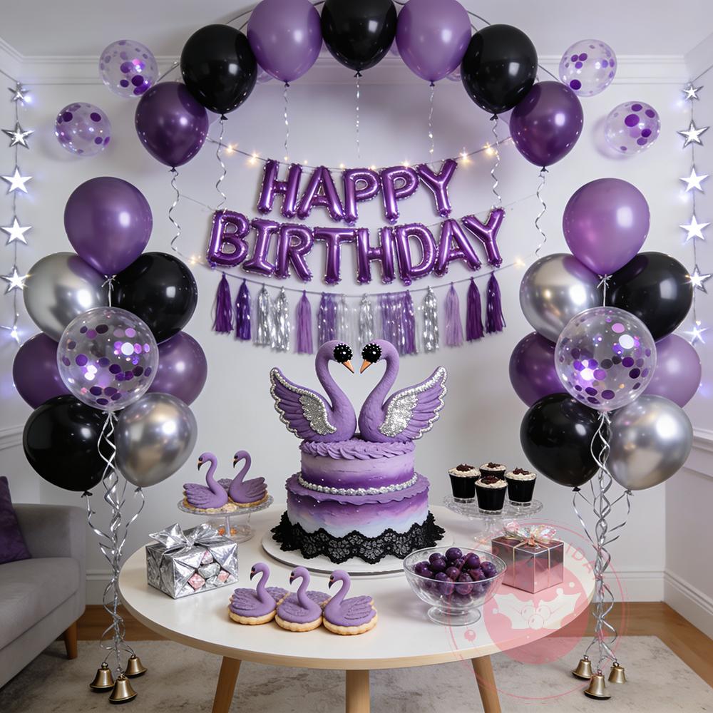 30/60pcs 10inch Purple Black Metal Silver Latex Balloons With Purple Confetti Suitable for Weddings Birthdays Party Gift Ribbon