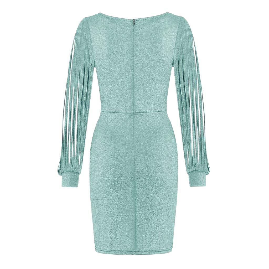 Женское сексуальное однотонное блестящее клубное мини-платье с блестками и длинными рукавами