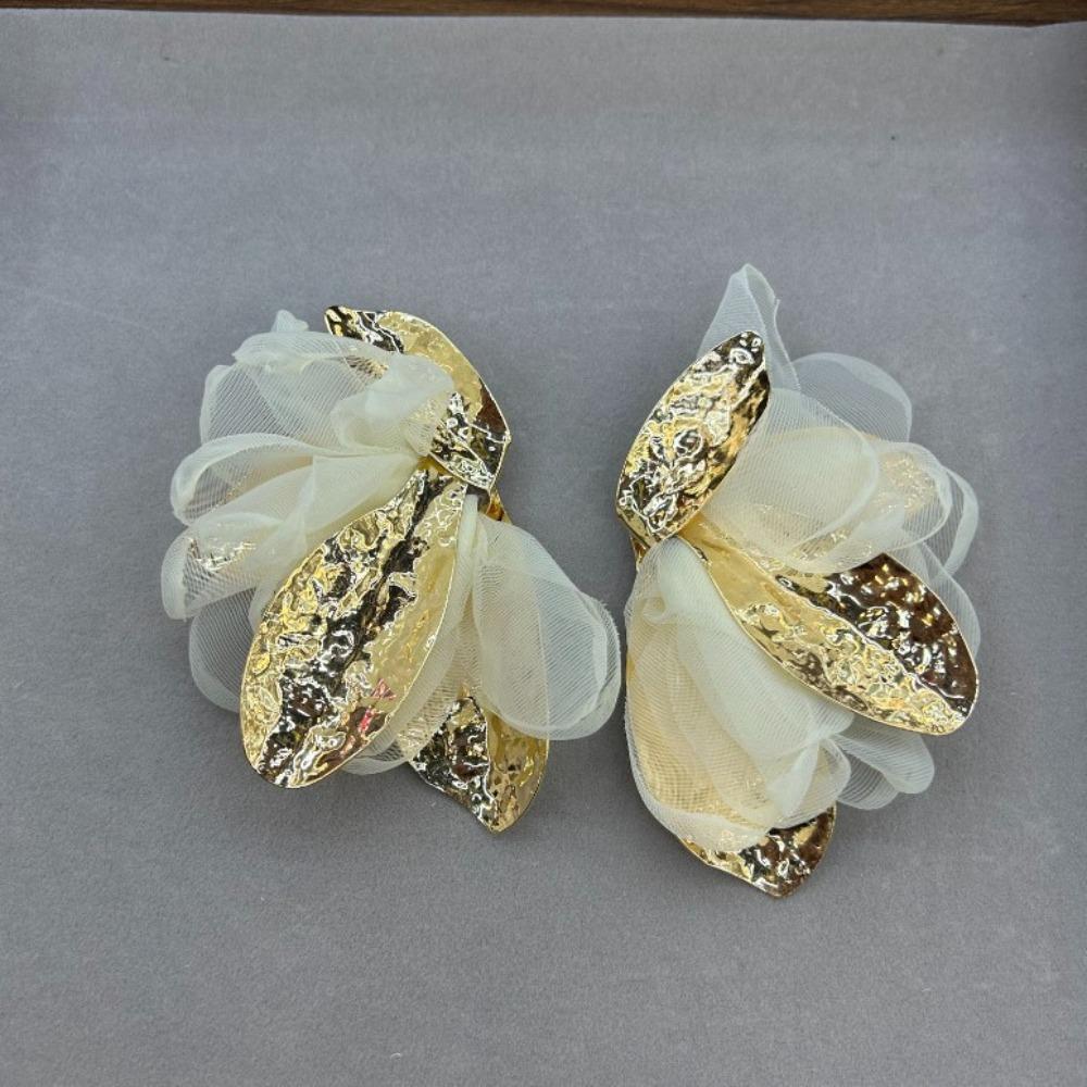 European and American Fabric Chiffon Flower Earrings Light Luxury High-end Earrings Exaggerated Temperament Versatile Earrings Women