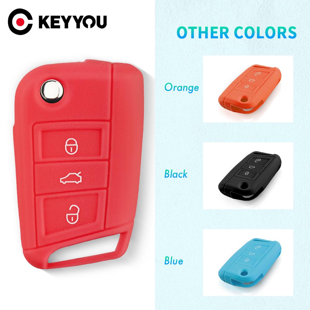 KEYYOU Silicone Key Fob Case Cover For VW Polo Golf 7 MK7 VII Polo Tiguan Skoda Octavia A7 Seat 3 Buttons
