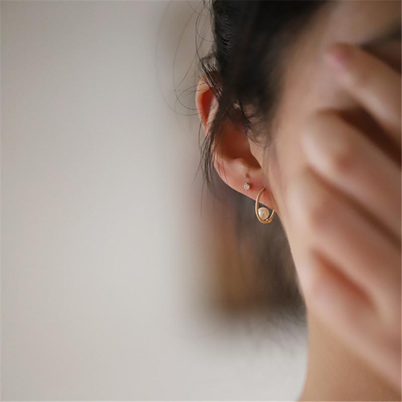 Серьги-кольца из стерлингового серебра 925 пробы с твист-раковиной и жемчугом для женщин, корейские аксессуары с покрытием из 14-каратного золота