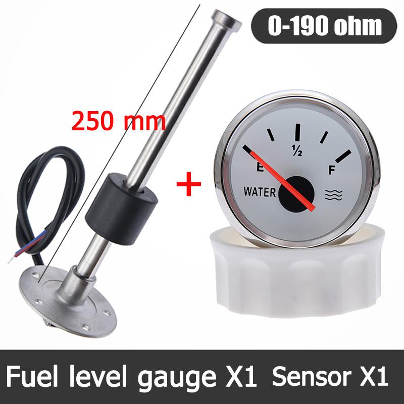 Water Level Gauge+Water Float Sensor 0-190Ohm 52mm Water Tank Meter Indicator With Red Color LED For Marine Car RV Camper Yacht