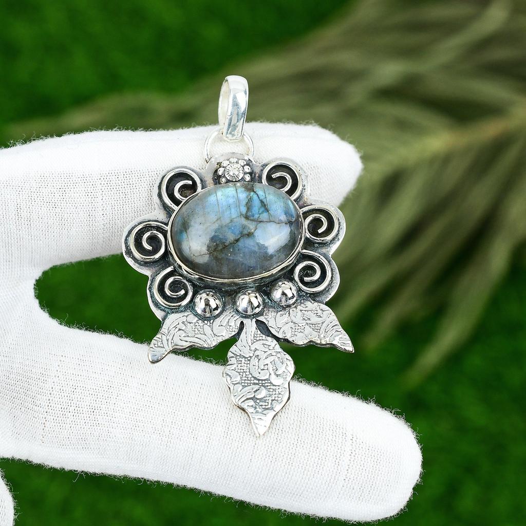 Сделка ко Дню дружбы Лабрадорит Драгоценный камень Чакра третьего глаза Новый Кулон Серебро 925