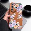 Цветы Кожаная Текстура ТПУ Чехол Для Samsung Galaxy S25 S24 S23 Ultra S24 FE S22 Plus A56 A55 A54 A16 A36 A15 A34 A26 5G Чехол