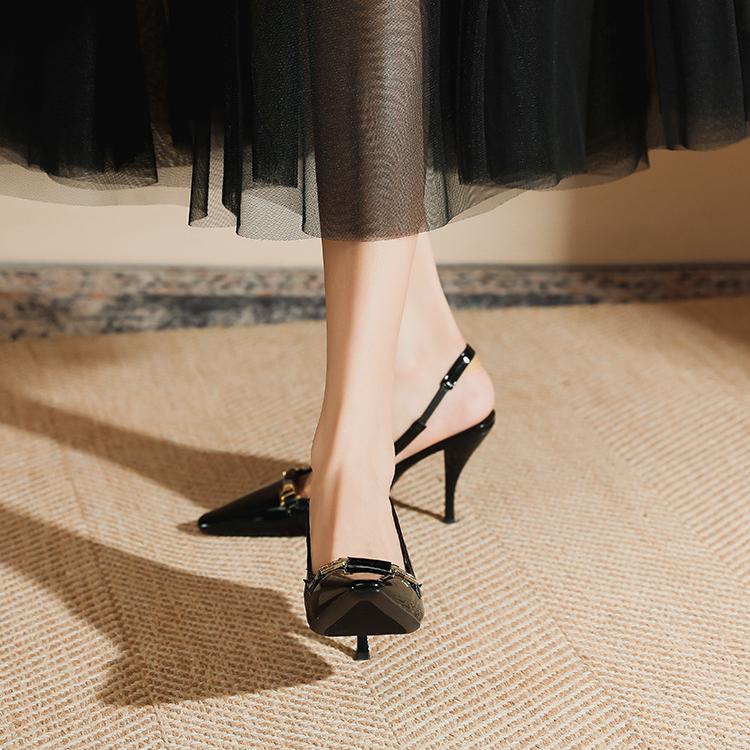 Женские лакированные туфли-лодочки из натуральной кожи с квадратным носком на тонком высоком каблуке с металлическими украшениями, женская модная карьерная обувь, лето 40