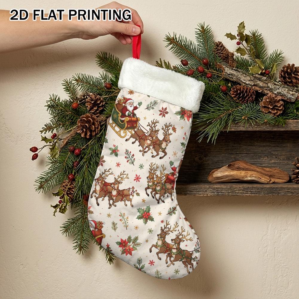 Christmas decoration fireplace hanging stocking 1pc Christmas Santa and Reindeer Printed Christmas Stocking - Decorative