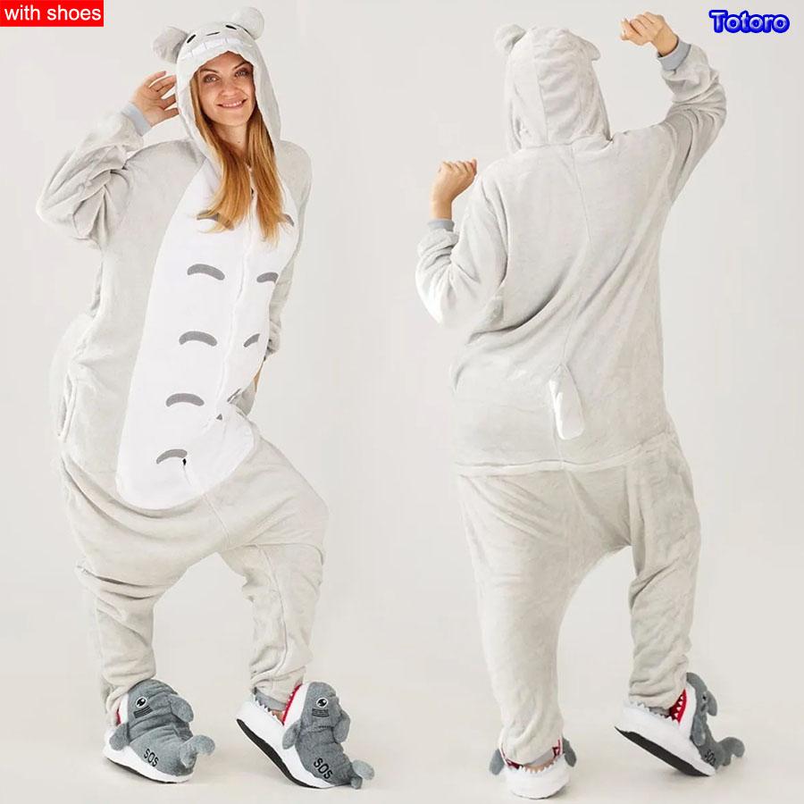 Мужчины Женщины Кигуруми Onesie Пижамы Унисекс Животное Косплей Олень Сова Волк Единорог Акула Костюм Пижамы Комбинезон Для Хэллоуина Вечеринка С обувью