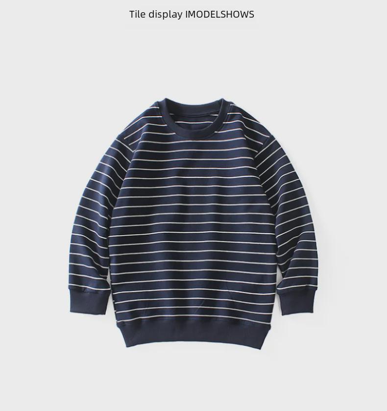 2024 Осень Корейские Детские Полосатые Махровые Толстовки Для Мальчиков