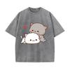 Kawaii Girl Anime T-shirt Fleece Harajuku Oversized Casual Pullover Cute Couple Valentine's Day Gift T-shirt Retro Washed Vintage T-shirt