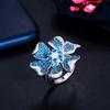 CMM Jewelry Unique Blue Zirconia Large Flower Opening Adjustable Ring Party Woman Jewellery