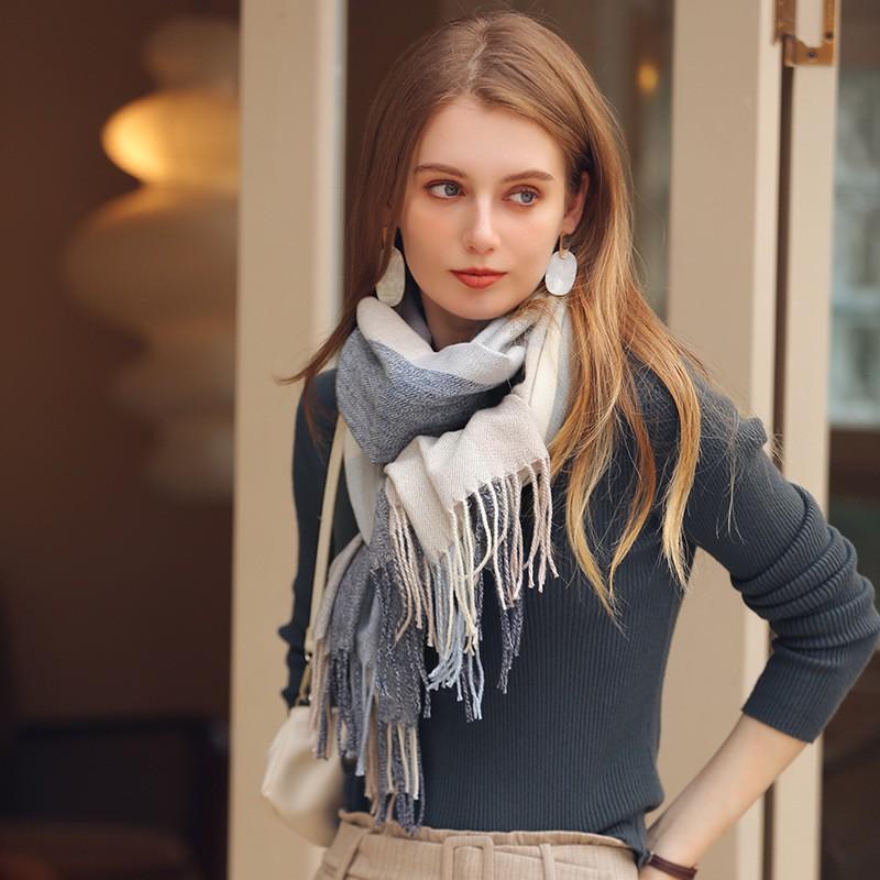 Soft Acrylic Plaid Scarf Women Winter Warm Shawl With Fringe Casual Chic Accessory