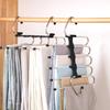 CLEKOD Pants Hanger, Non-Slip, Foldable, 5-Tier, Stainless Steel, for Slacks, Space-Saving, Multi-Functional Storage, Can Be Used Vertically or Horizo