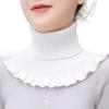 Women Fake Scarf High Collar Ribbed Texture Ruffle Trim Solid Color Knitting Collar Autumn Winter Thickened Warm False Collar