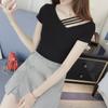 Сексуальные однотонные топы на бретелях с v-образным вырезом и короткими рукавами, женская базовая футболка, повседневный модный укороченный топ, женская футболка, укороченный топ из летней ткани