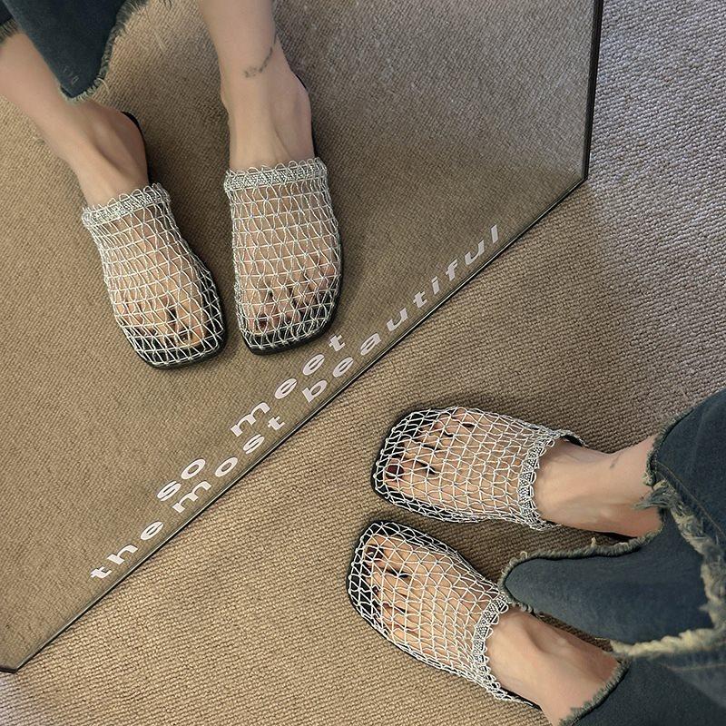 Полутапочки женские летние новые рыболовные сети с обувью рыбака сумка голова 2025 юбка крутые тапочки отверстие ниша французский