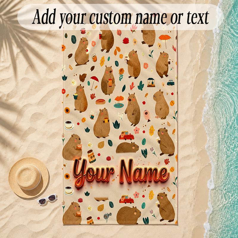 Forest Theme Soft Beach Towel Personalized Custom Name Text Towel Portable for Beach Pool Travel