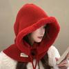Balaclava Hat Female Winter Face Little Red Riding Hood Wool Scarf Integrated Large Head Circumference Thickened Warm Knitted Hat