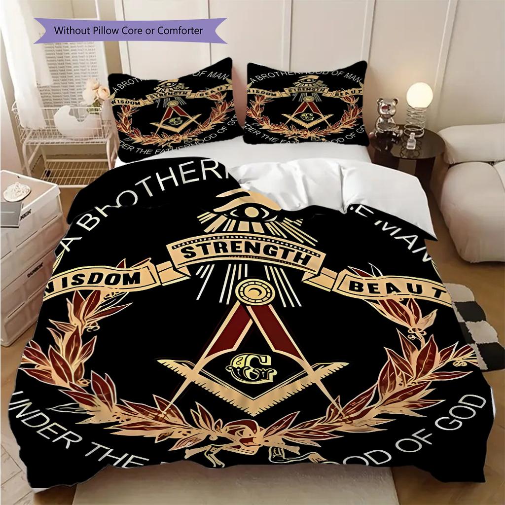 Modern Freemasonry bedding, duvet cover, pillowcase, home decoration, birthday gift (1 * duvet cover+2 * pillowcase, coreless)
