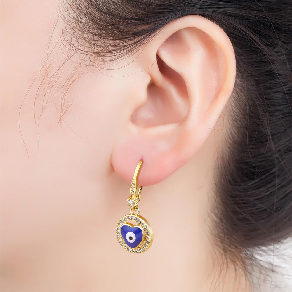 Nidin Korean Fashion Style Evil Eye Hollow Heart Dangle Earrings For Women Temperament Drop Ear Jewelry Party Wedding Gifts