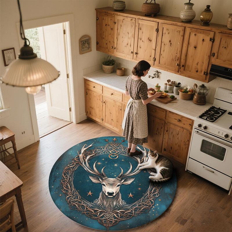 Celtic Knot Deer Head,Round Area Rug,Carpet Rug for Living Room Bedroom Sofa Playroom Decor,Non-slip Floor Mat