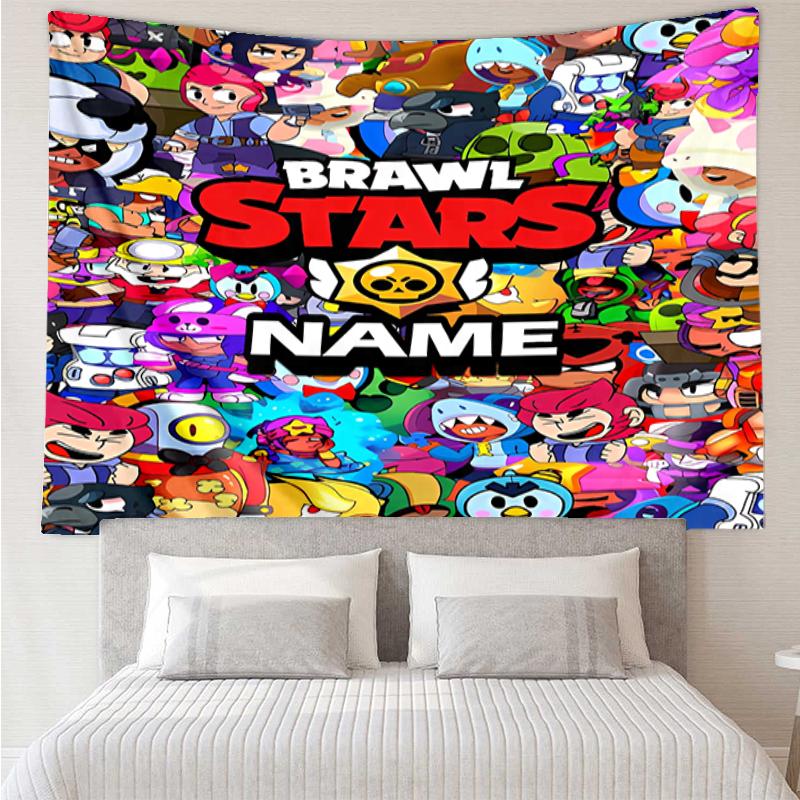 Custom Name Brawl Stars Print Tapestry, Backdrop, Easy Setup, Ideal for Bedroom, Office & Living Room, with Aesthetic Wall Hanging Decor.