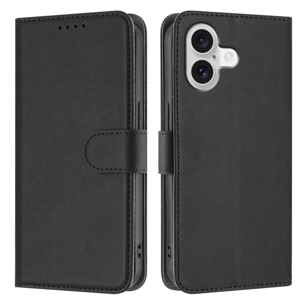 For iPhone 17 Leather Case Solid Color Phone Cover with Wallet