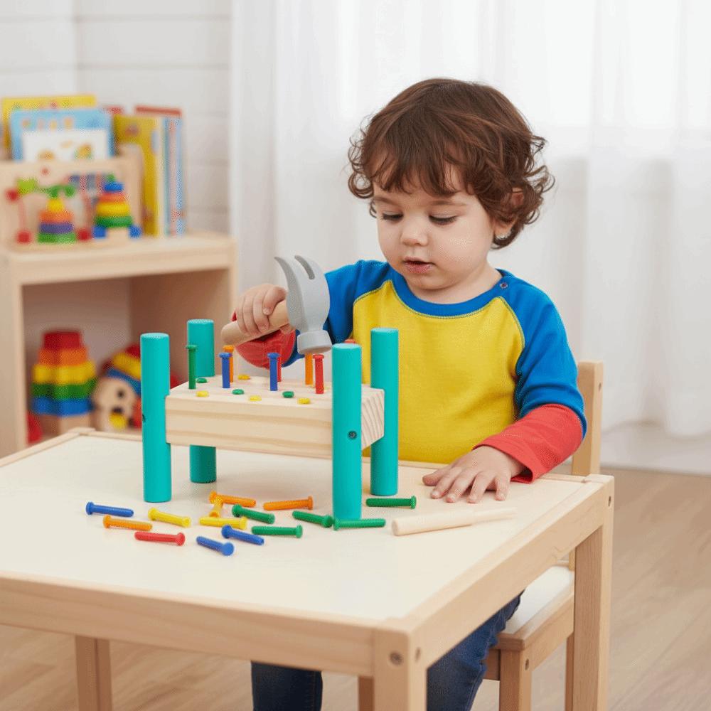 Wood Knock Nails Tool Toy Montessori Baby Hammer Hit Wooden Toys  Hand-eye Coordination