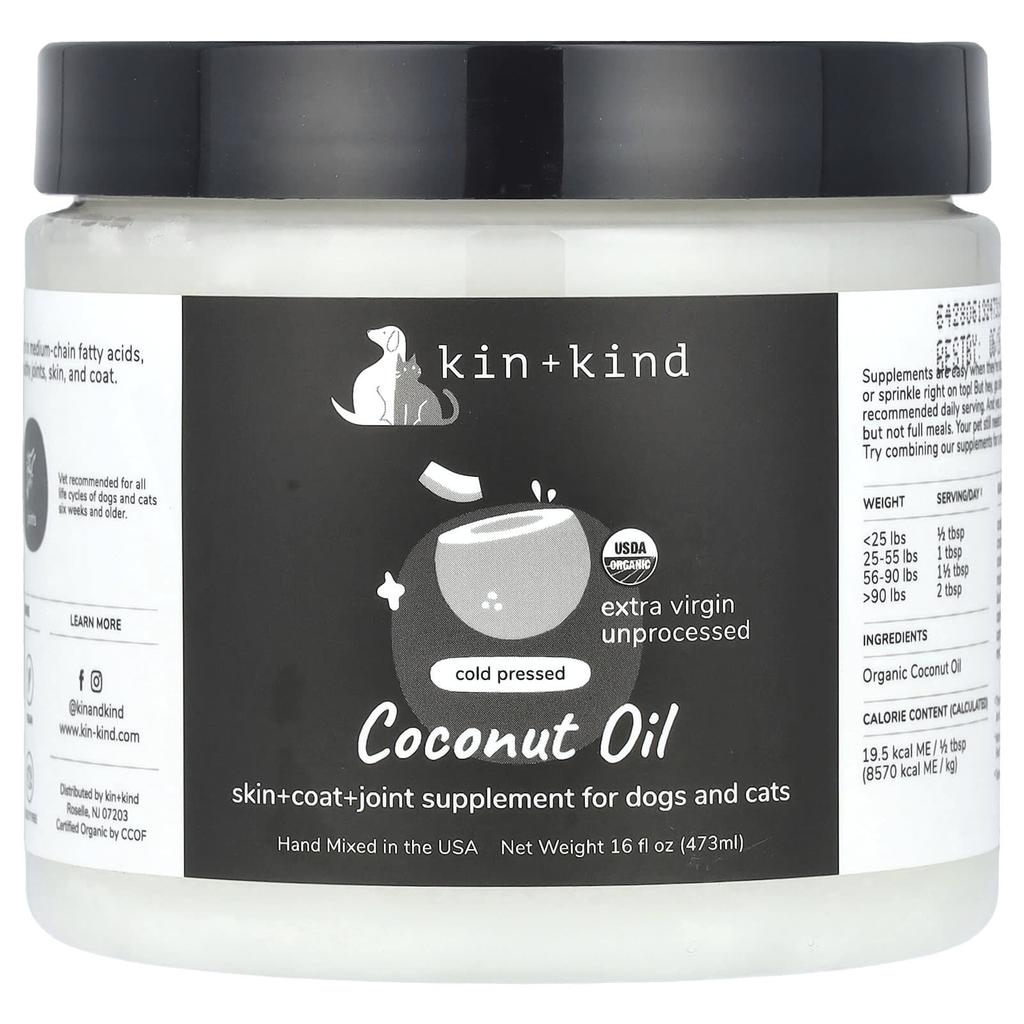 Kin+Kind Кокосовое масло холодного отжима, Для собак и кошек, 473 мл (16 жидких унций)