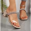Модная обувь женская Новый модный тренд Толстый каблук Средний каблук и один ремешок Римские уличные сандалии Женские нарядные летние шлепанцы