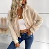 Women's Fashion Casual Solid Color Print Autumn Winter Long Sleeve POLO Neck Zipper Coat Cardigans