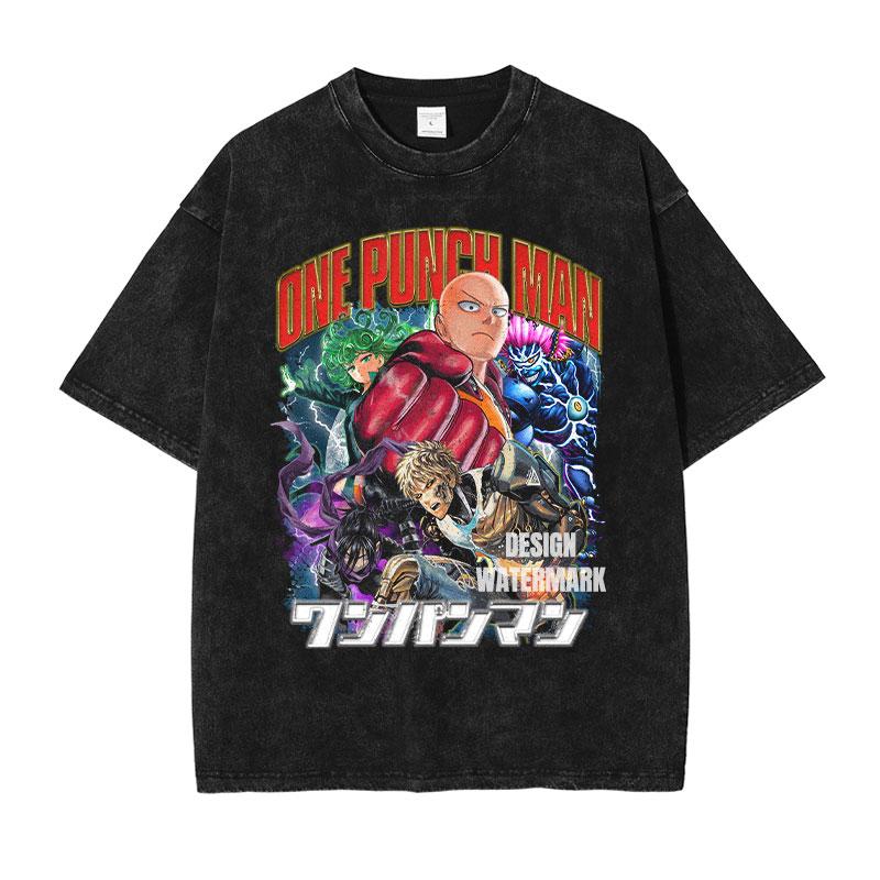 Anime Saitama T-shirts One Punch Man T Shirt Oversized Vintage Washed Streetwear Genos Tatsumaki T-shirt for Man 100% Cotton Unisex