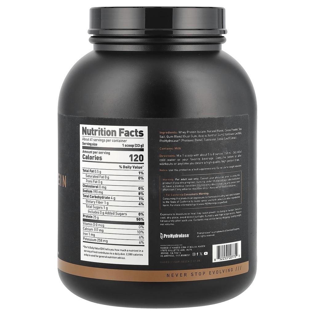 Kaged, whey protein isolate, chocolate, 1.36 kg (3 lb)