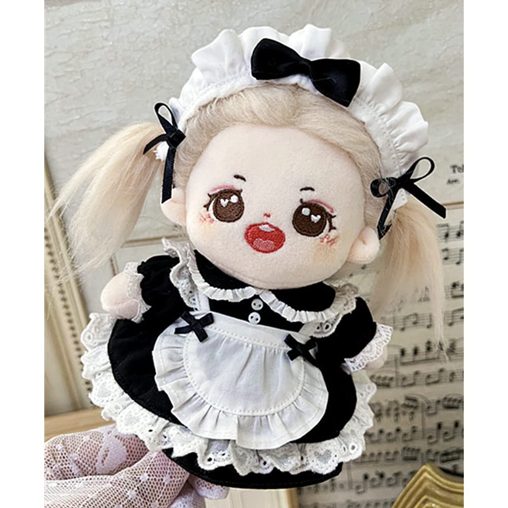 Niannyyhouse 15cm Plush Maid Outfit with and Cotton Doll Clothes Hairband, Dress, Apron, Shorts, (Light Blue)